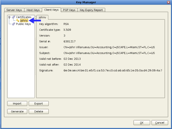 private keys in mft server