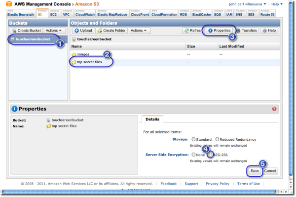 enable server side encryption in amazon s3