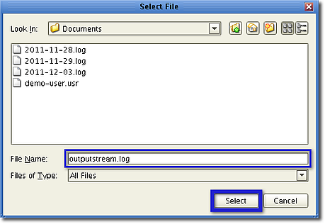 output stream log