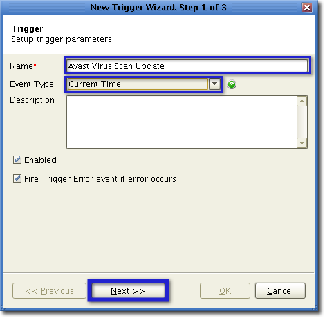 trigger event type for virus database update