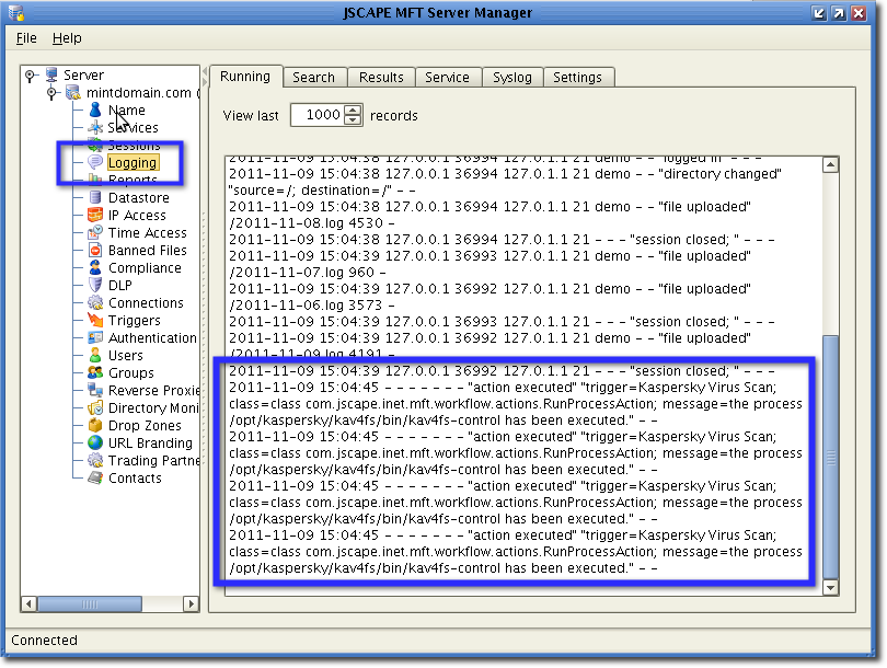 view virus scan in log