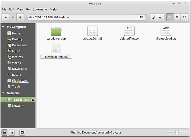 creating new file in webdav linux