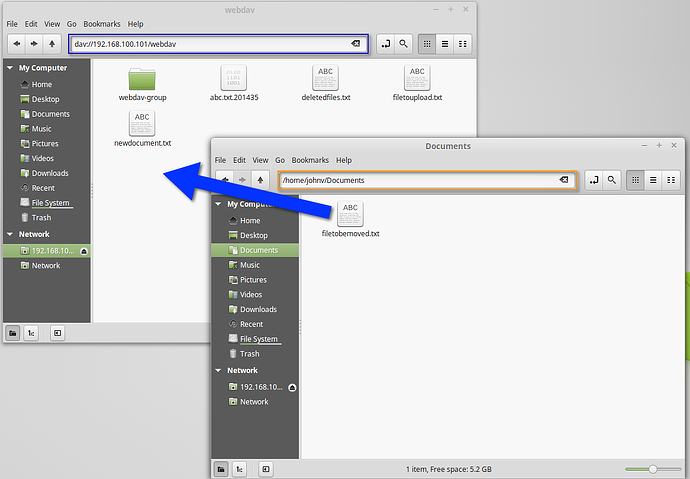 moving files between webdav folder and local folder