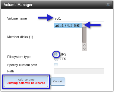 freenas volume manager settings