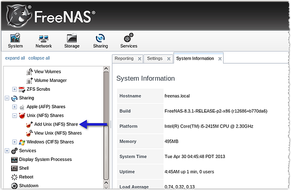 freenas add nfs share