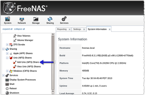 freenas add nfs share