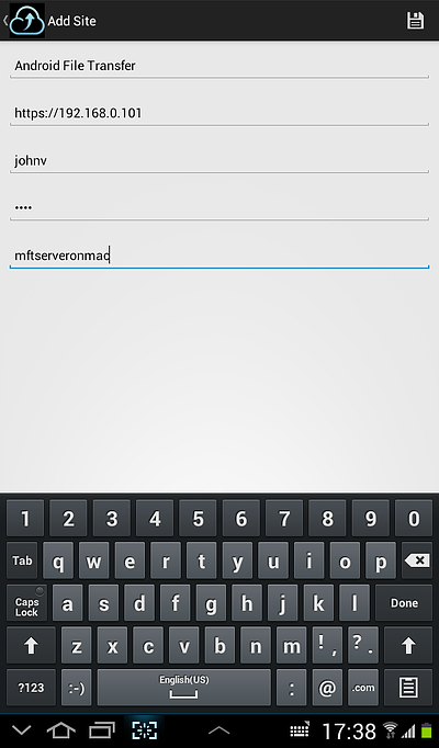 jscape mft server android add site