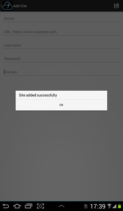 jscape mft server android site added successfully