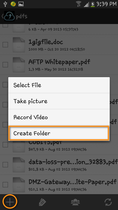 android file transfer create folder select file