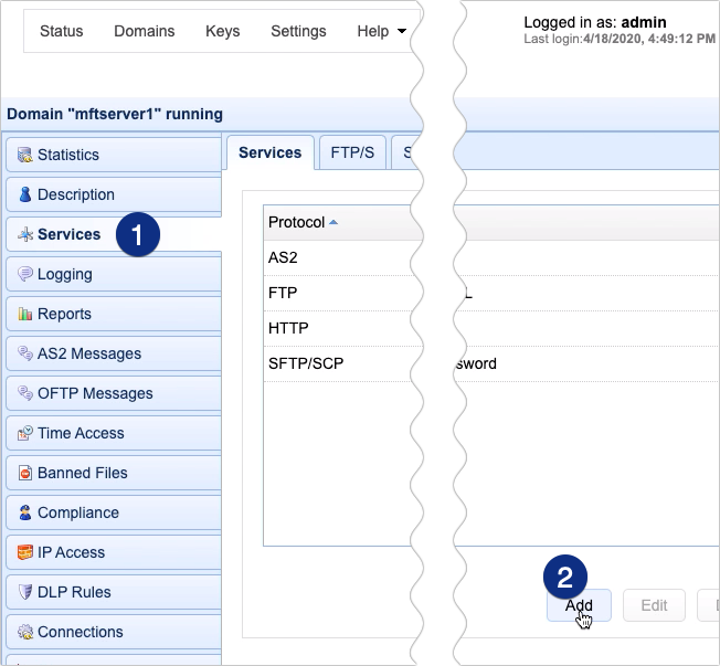 add aftp service mft server