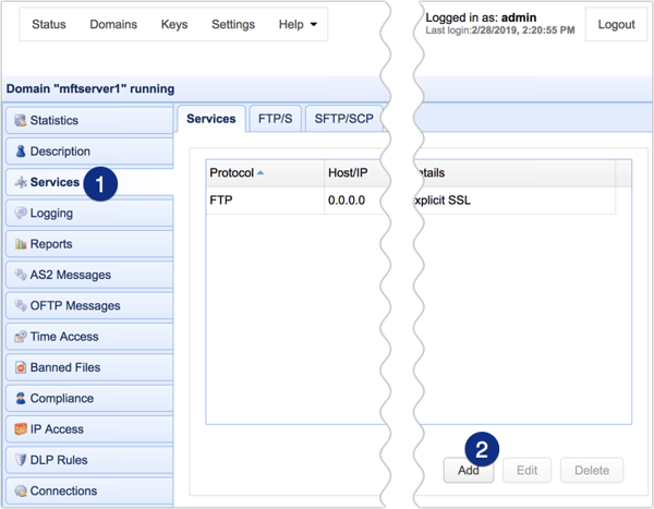 add servce to mft server