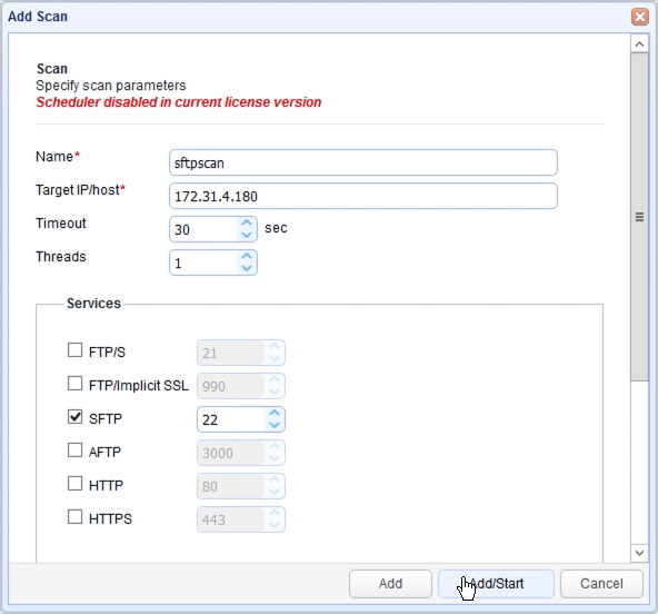 add start sftp scan