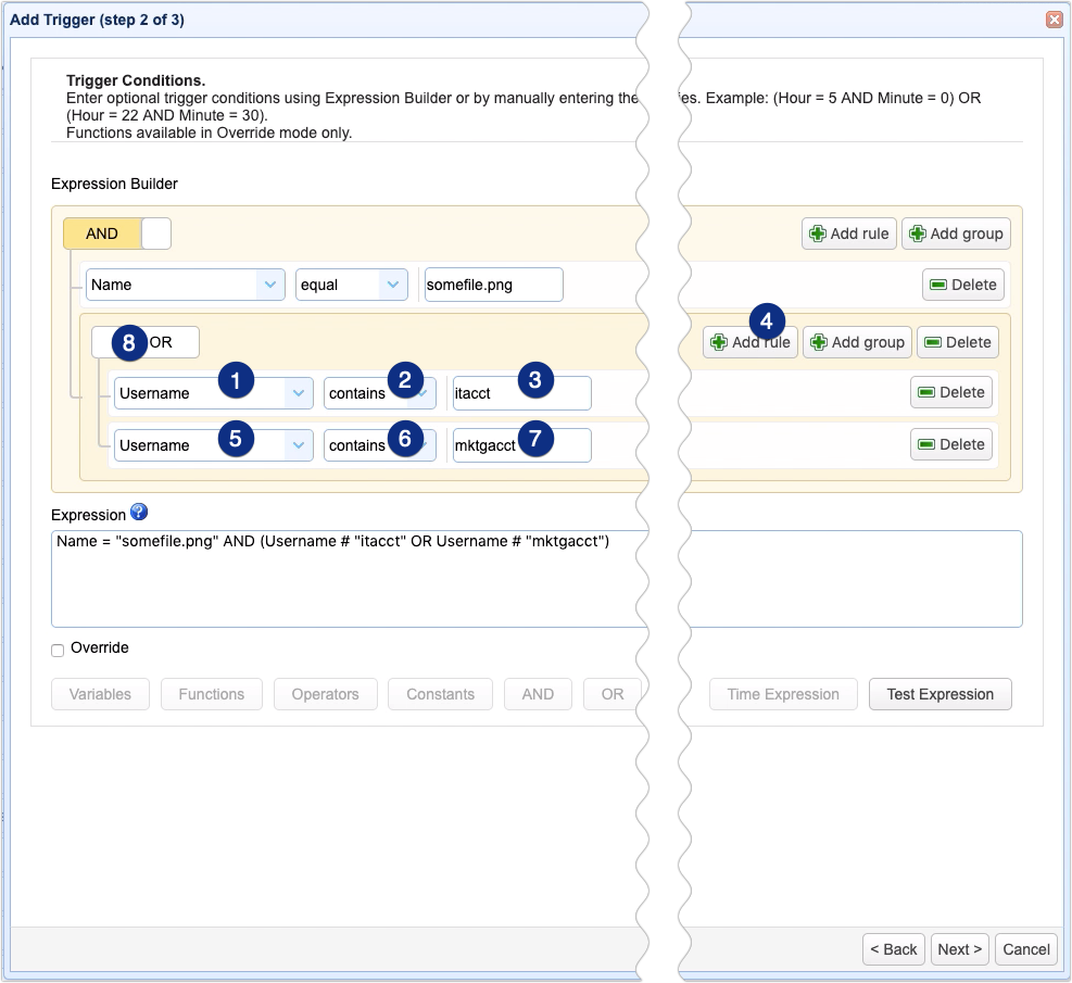 adding rules into the group in trigger condition expression builder 2