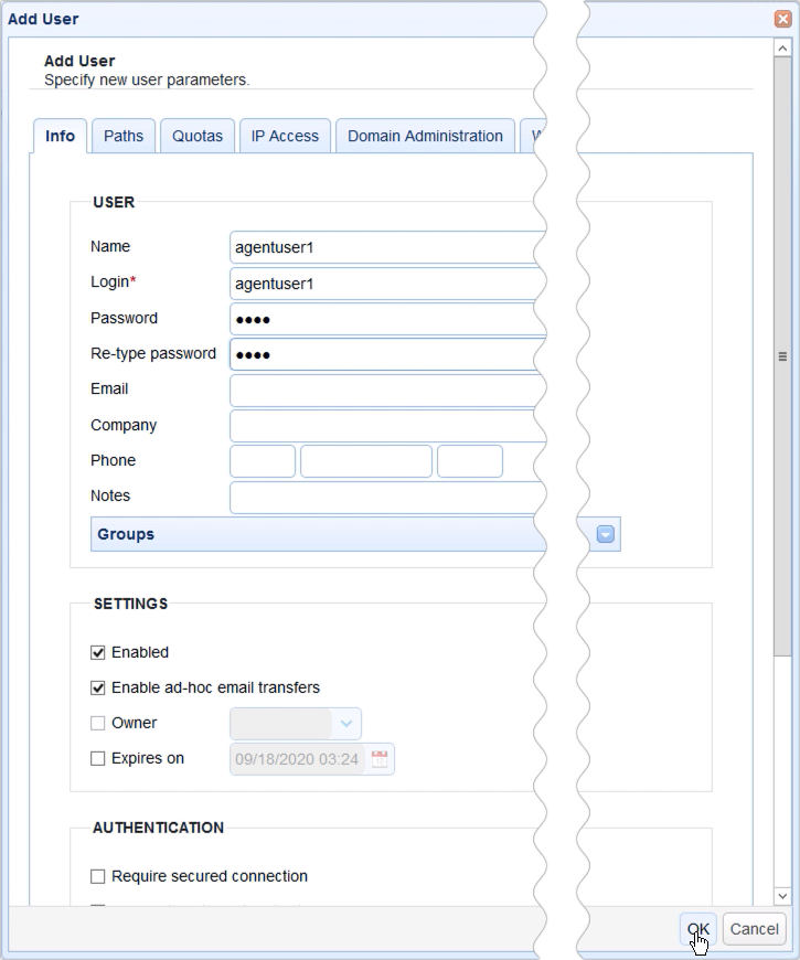 agent service and trading partner - add agent user parameters