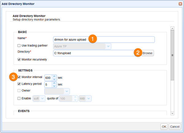 azure directory monitor parameters