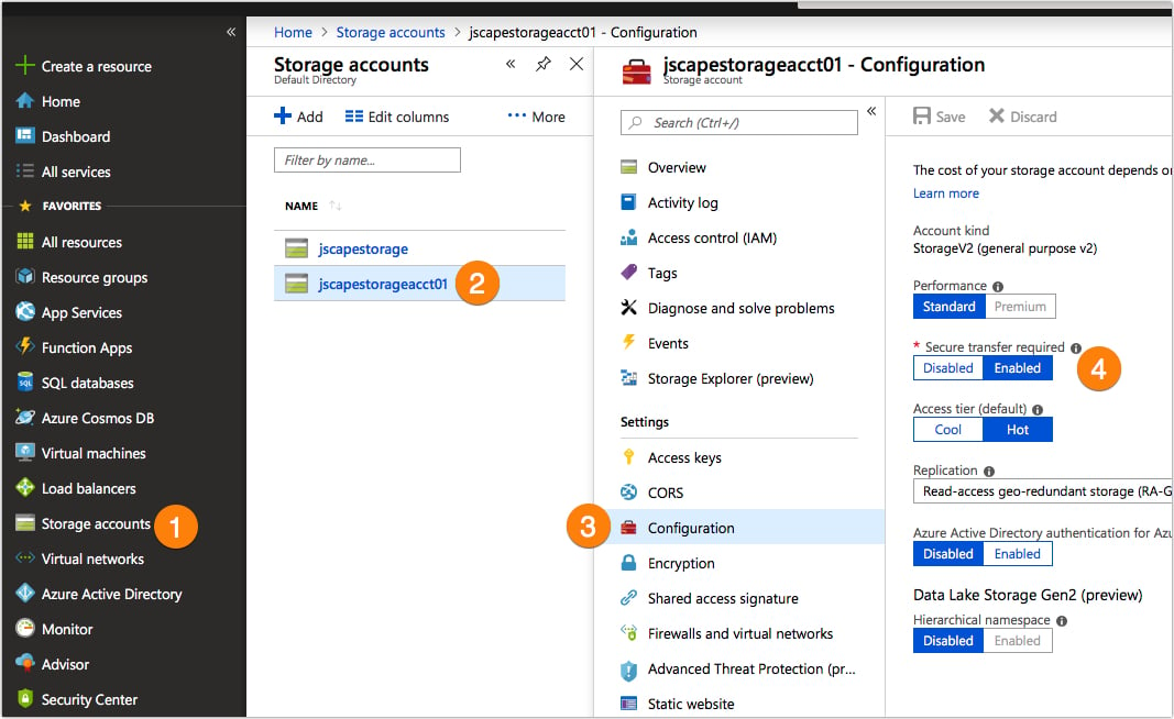 azure storage account secure transfer required