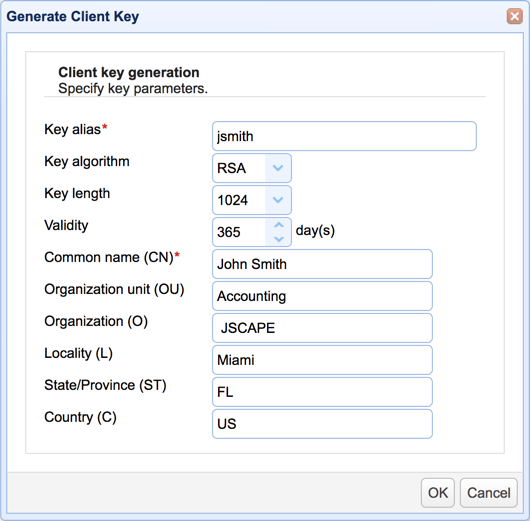 client key parameters