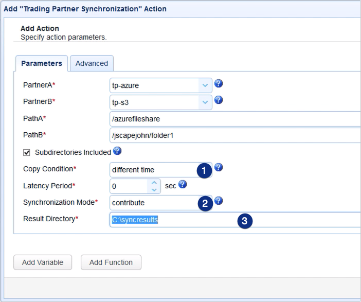 copy data from azure to s3 - trading partner synchronization action parameters 2
