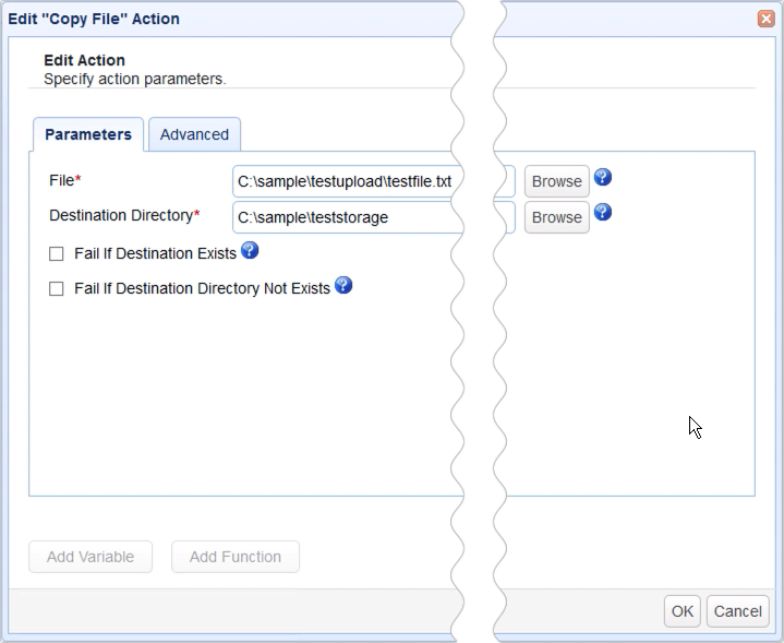 copy file action parameters