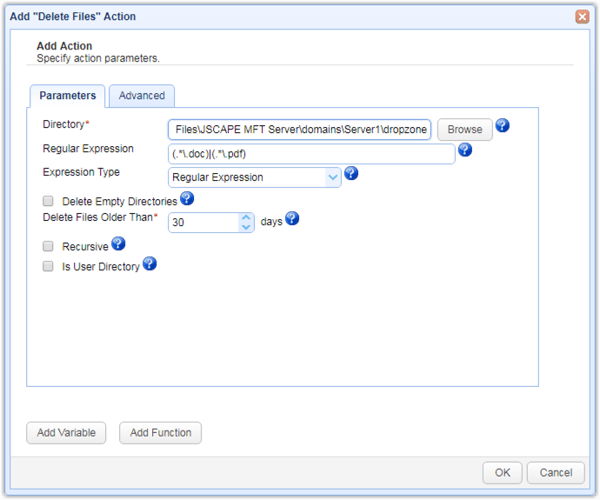 delete file action parameters