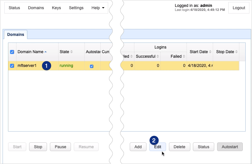 edit domain aftp