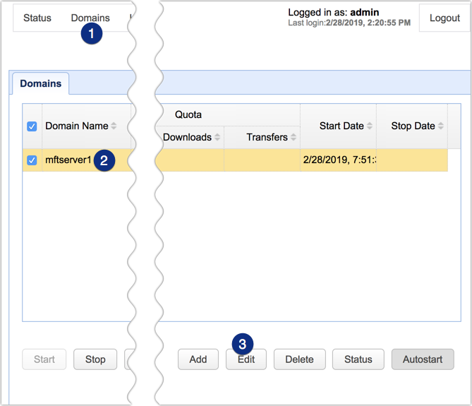 edit domain in jscape mft server