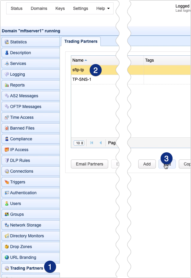 edit trading partner mft server