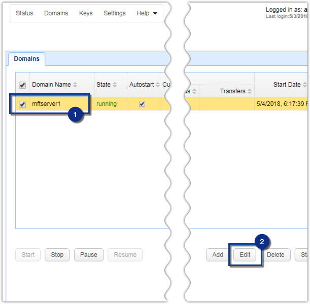 editing existing domain for ftp service