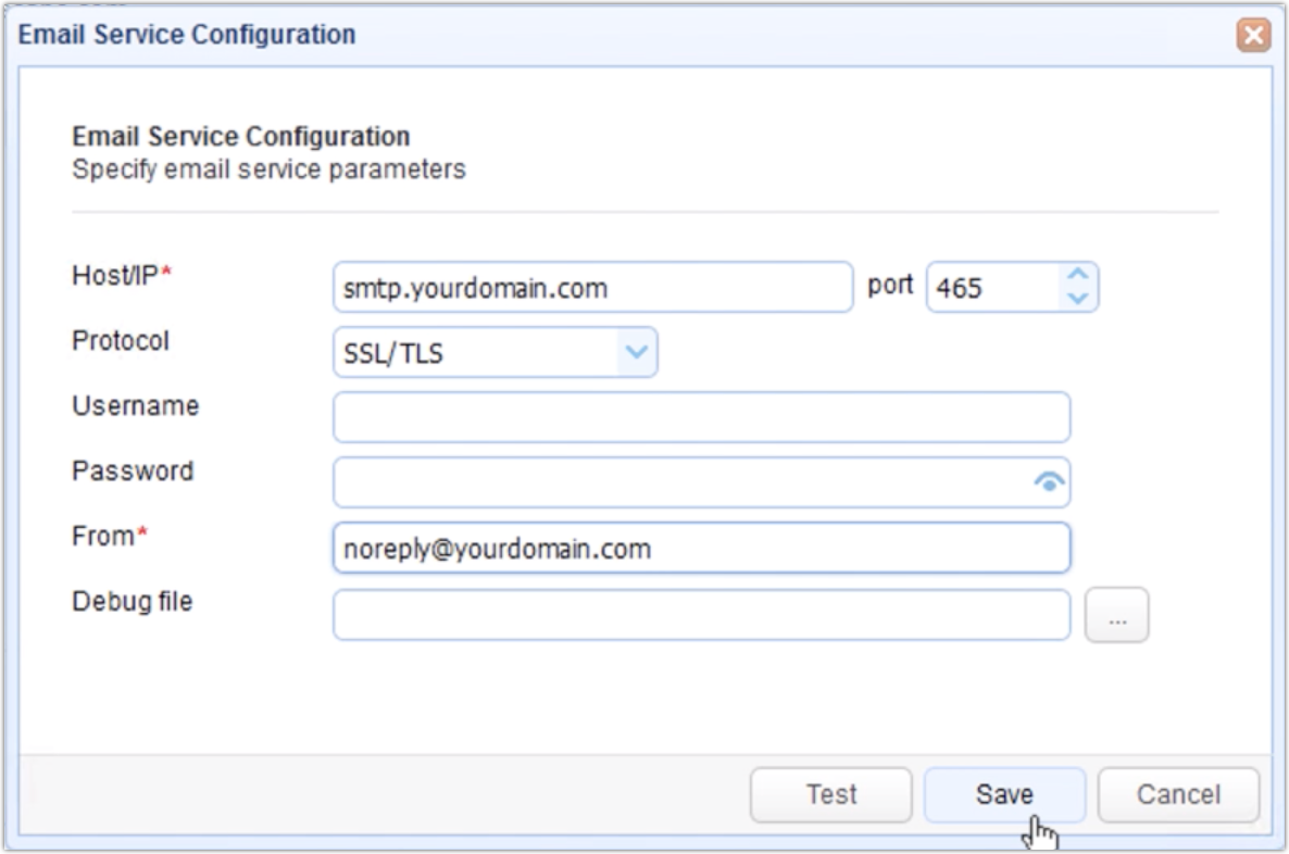 email service configuration mft gateway