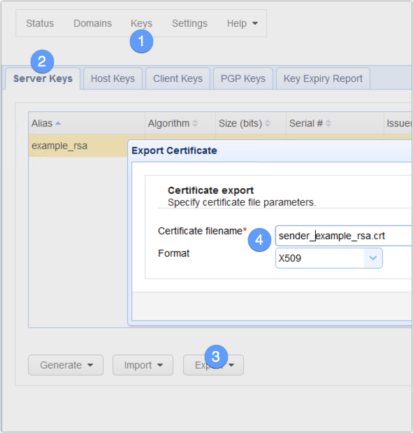 export server key certificate as2 sender