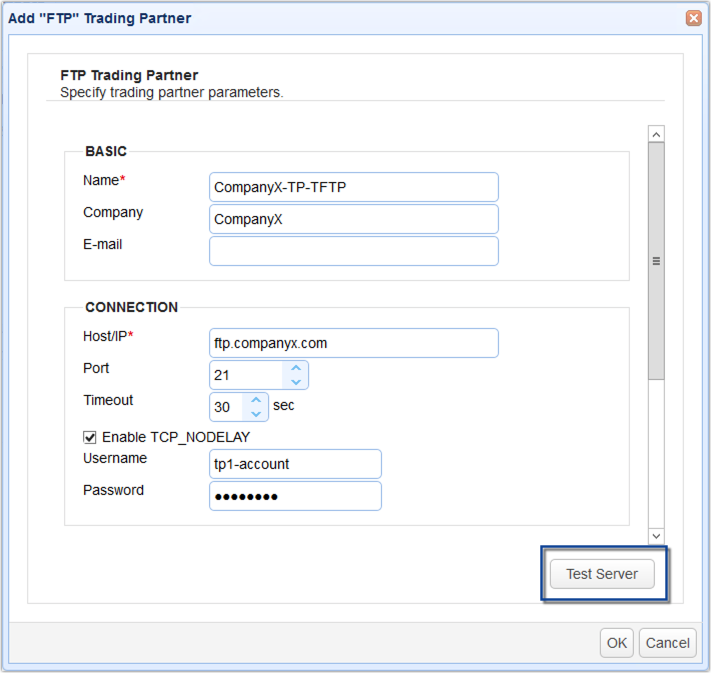 ftp trading partner parameters