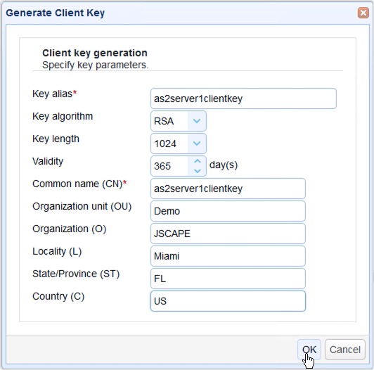 generate client key dialog