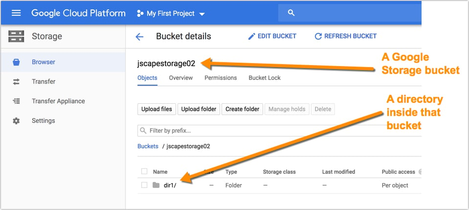 google storage bucket and directory