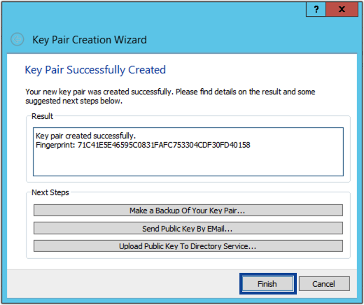 key pair creation wizard finish