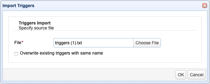 import triggers choose file