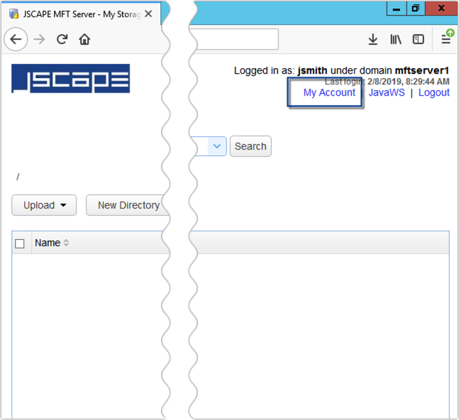 jscape mft server user web ui my account