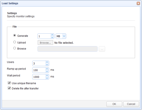 load test settings dialog