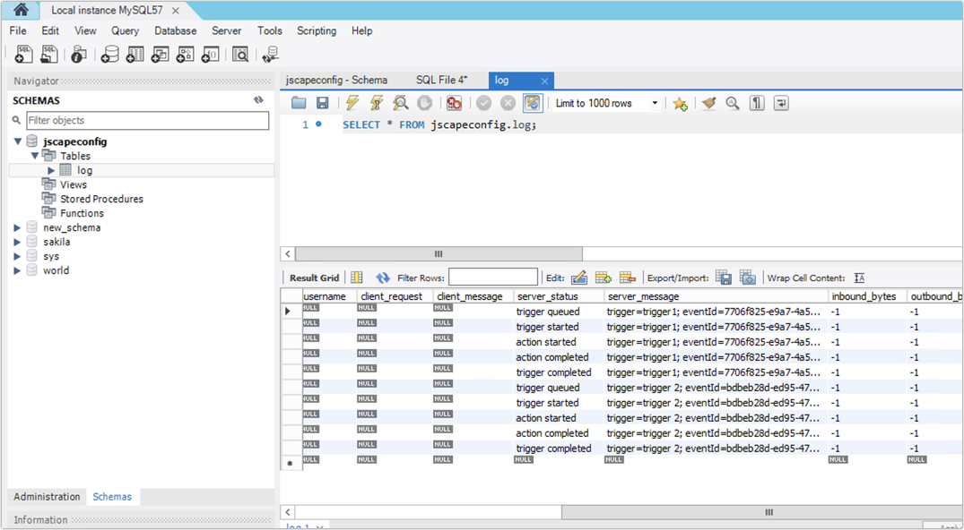 log entries in database logging