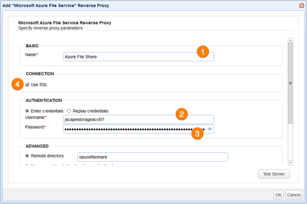 microsoft azure file service reverse proxy parameters