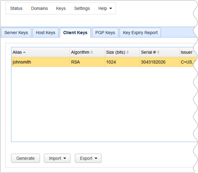 newly created sftp key