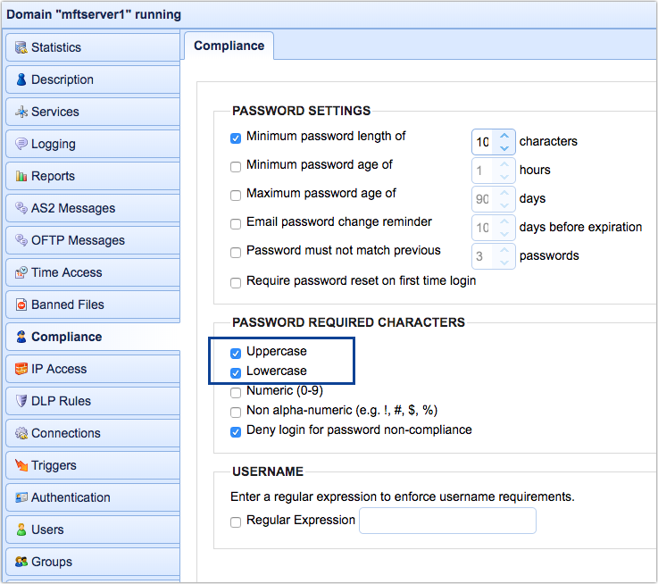 password compliance uppercase and lowercase characters