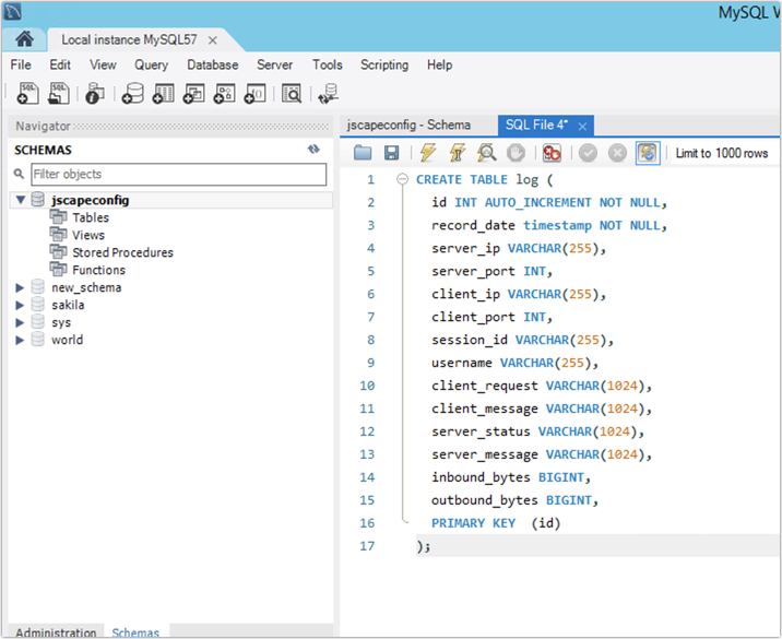 running sql script to create log table