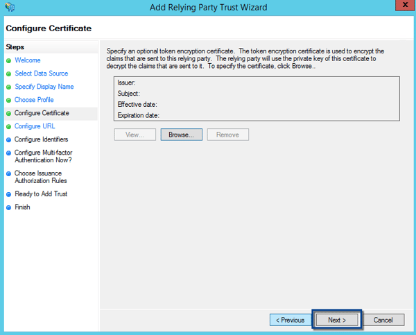 ADFS Configure Certificate