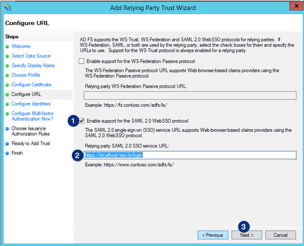 ADFS Enable support for the SAML 2.0 WebSSO protocol