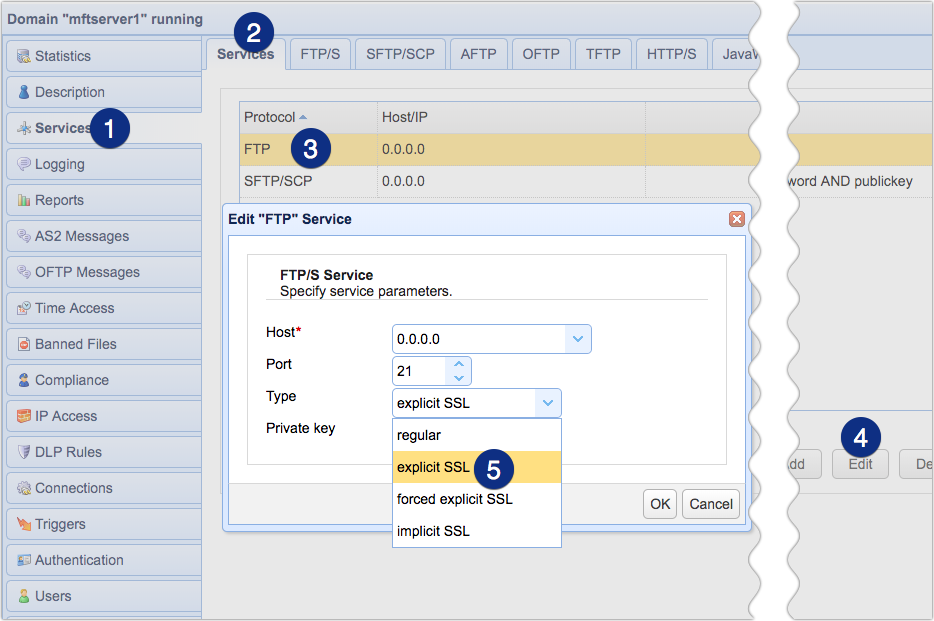 select ftps explicit service