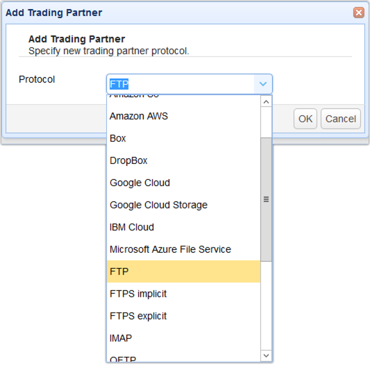 select ftps trading partner from drop down list