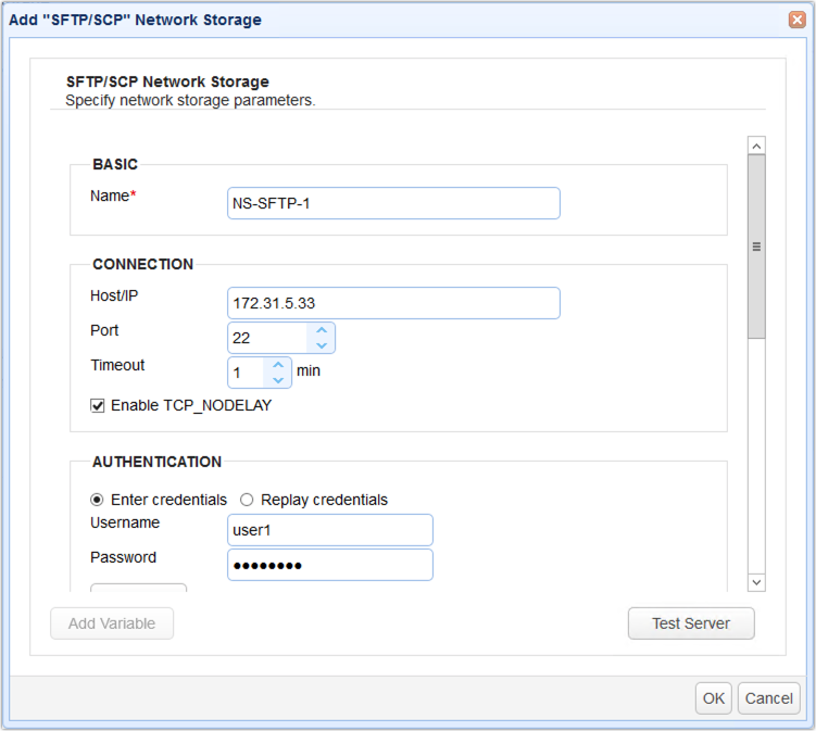 sftp scp network storage parameters