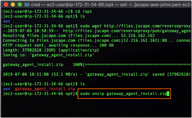 sudo unzip gateway agent