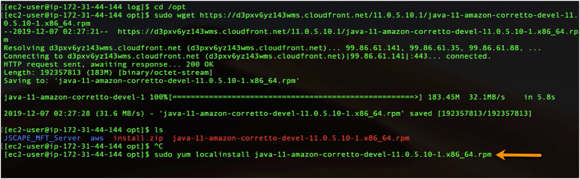 sudo yum localinstall amazon corretto