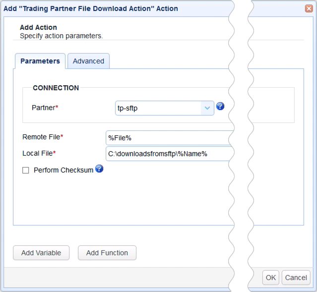 trading partner file download action parameters